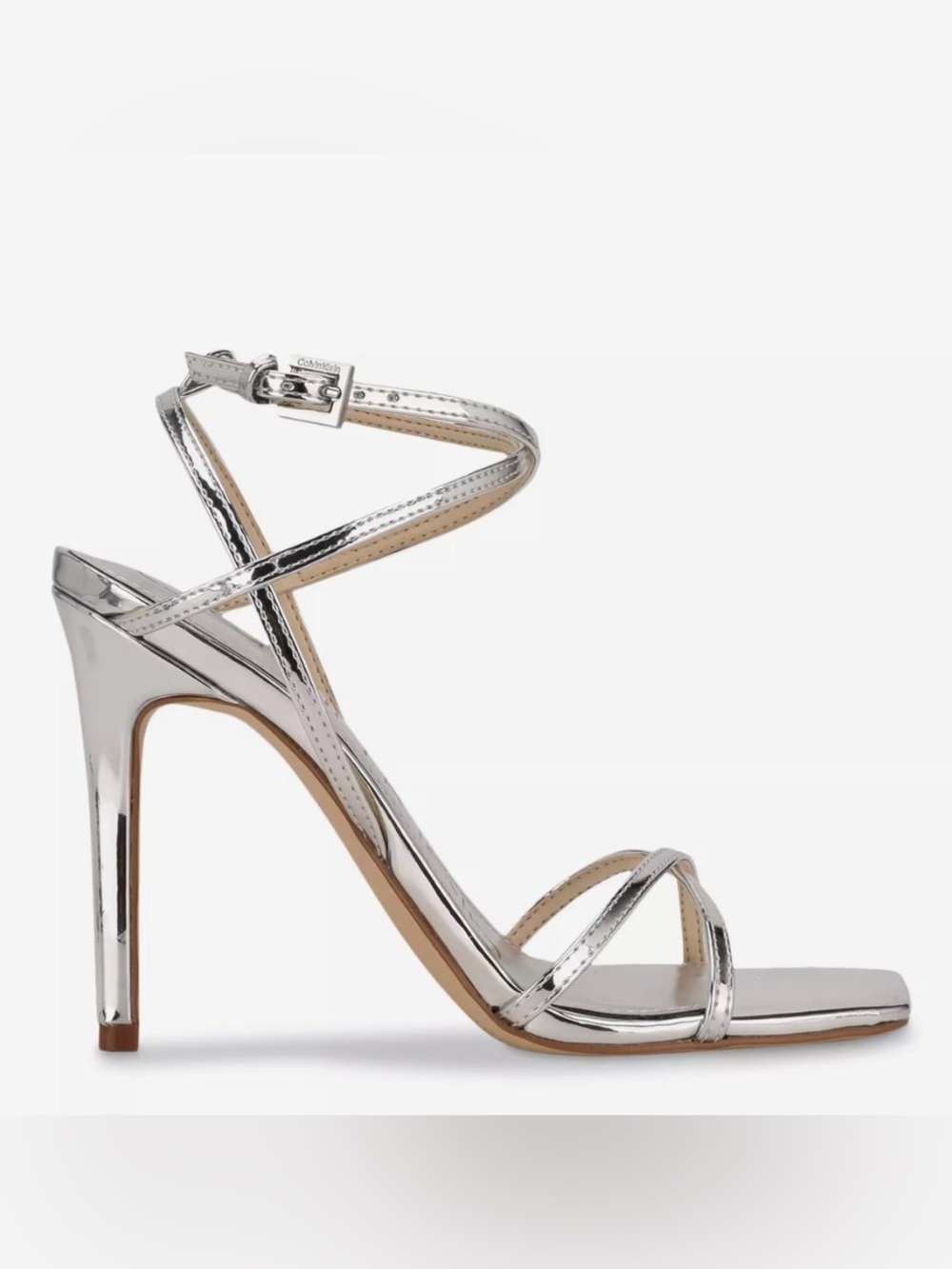 EUC CALVIN KLEIN TEGIN SILVER METALLIC STILETTO DRESS SANDAL SIZE 8M - Picture 3 of 15